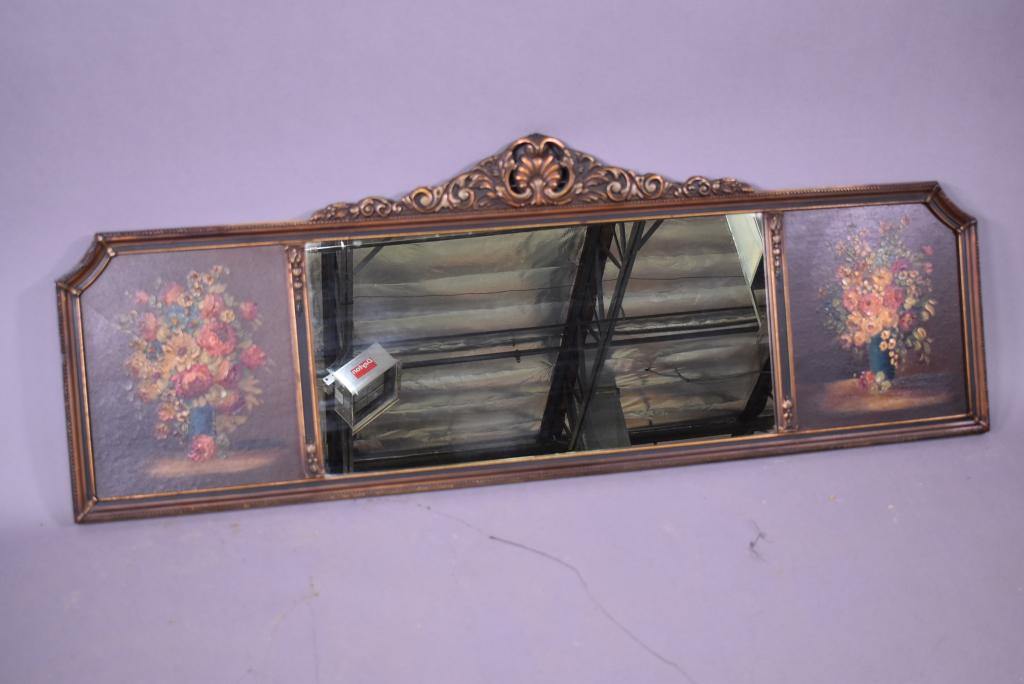 1920'S 3 PANEL HAND PAINTED FLORAL BUFFET MIRROR (1 of 5)