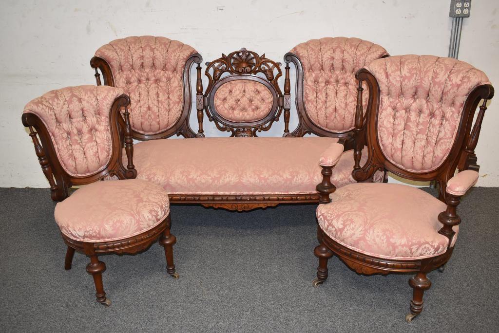 FANCY VICTORIAN 3 PC. WALNUT PARLOR SET (1 of 3)