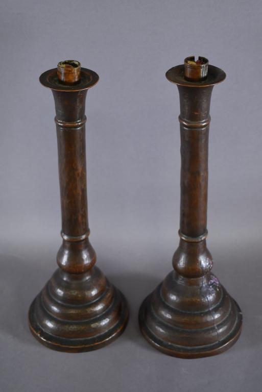 PR. ARTS & CRAFTS HAND POUNDED COPPER CANDLESTICKS (1 of 2)