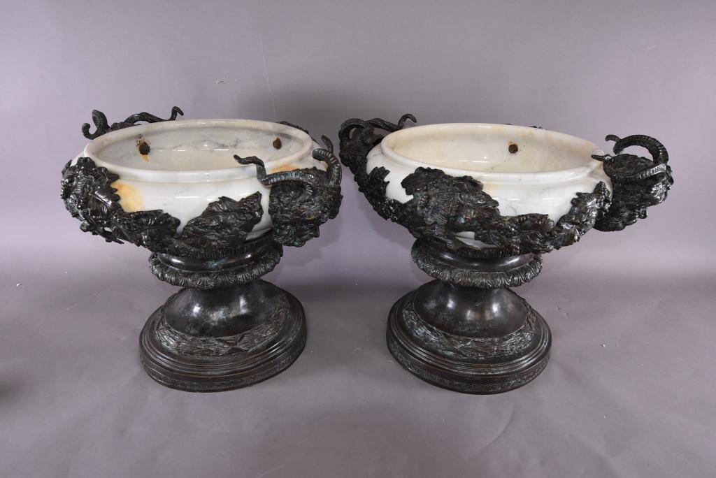 PAIR BRONZE & MARBLE 2 PC. CENTER BOWLS (1 of 3)