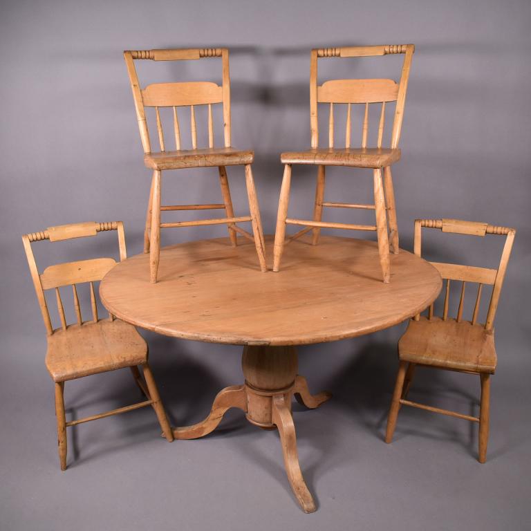 PRIMITIVE PINE BREAKFAST TABLE W/ 4 CHAIRS (1 of 3)