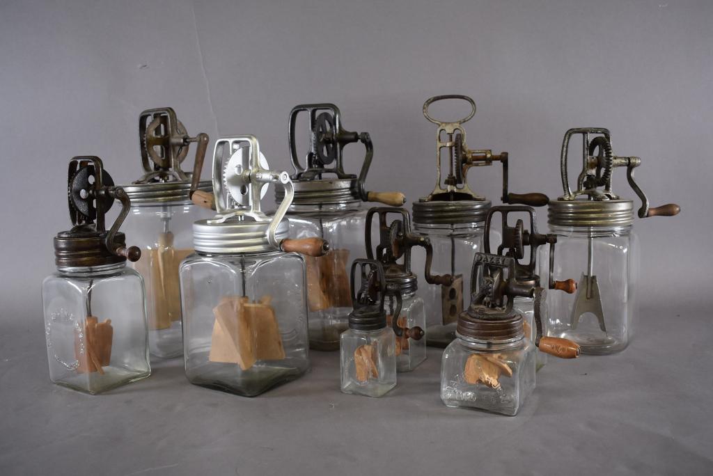 COLLECTION OF 10 GLASS BUTTER CHURNS (1 of 4)