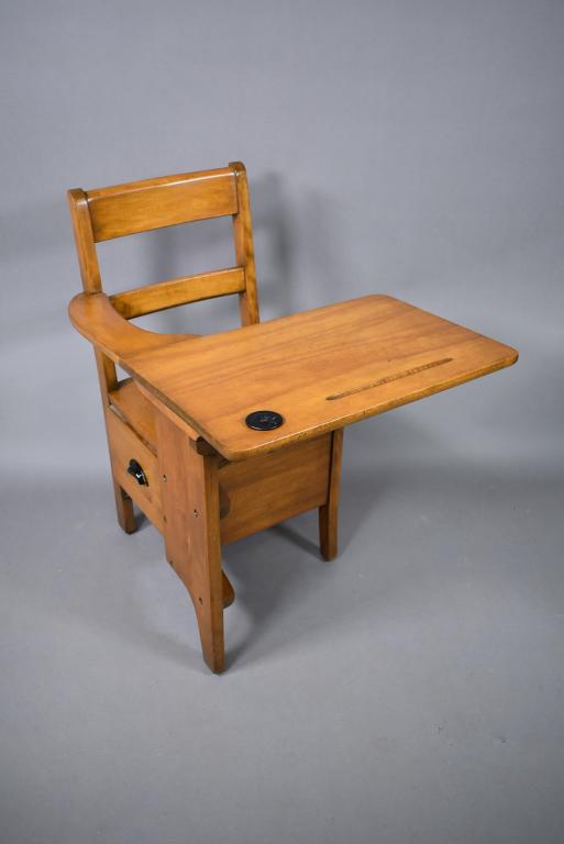 ANTIQUE WOODEN SCHOOL DESK W/ DRAWER & INKWELL (1 of 4)