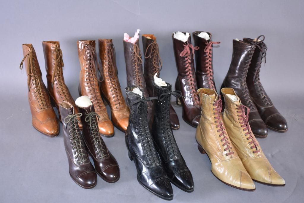 LOT OF 8 PAIRS ANTIQUE LACE UP SHOES OR BOOTS (1 of 1)