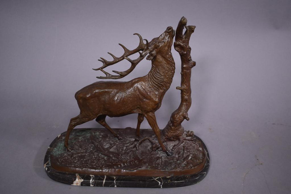 AFTER PIERRE JULES MENE ELK BRONZE ON MARBLE BASE (1 of 4)
