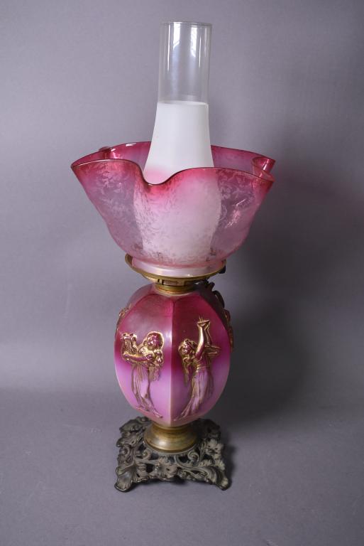 VICTORIAN CONVERTED OIL LAMP W/ FIGURES (1 of 2)