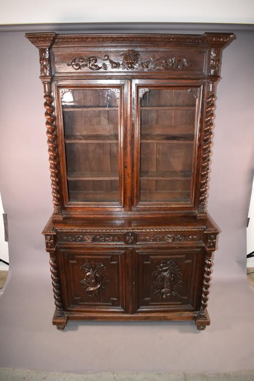 1900'S HIGHLY CARVED OAK STEP BACK BOOKCASE (1 of 4)