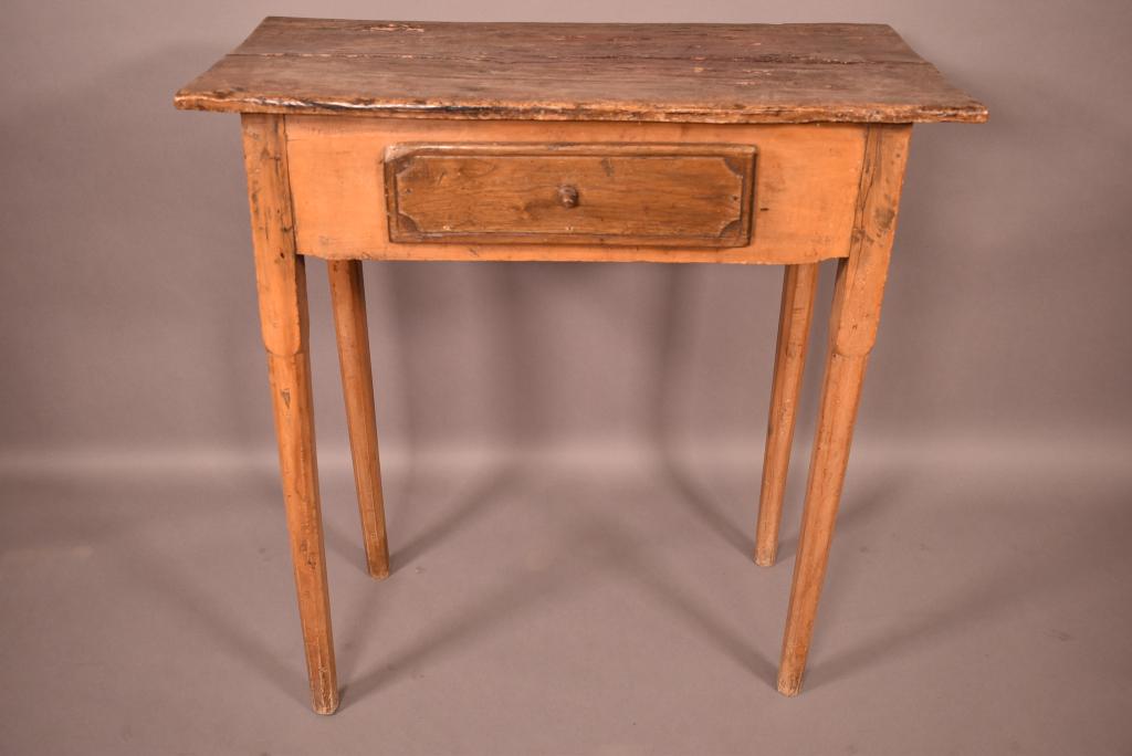 19TH C. SPANISH COLONIAL 1 DRAWER DESK: 32" X 16" X 34"--AGE CRACKS TO TOP--NORMAL WEAR