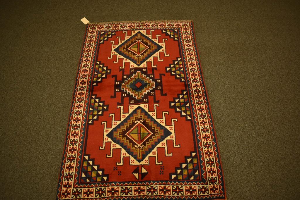 APPROX. 6'4" x 4' HANDMADE PERSIAN WOOL RUG: GOOD CLEAN RUG
