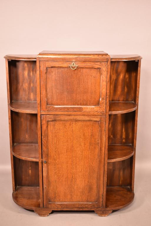 ART DECO OAK DROP FRONT DESK: NO KEY -- FINISH IS IN GOOD CONDITION -- 36" x 12" x 44"