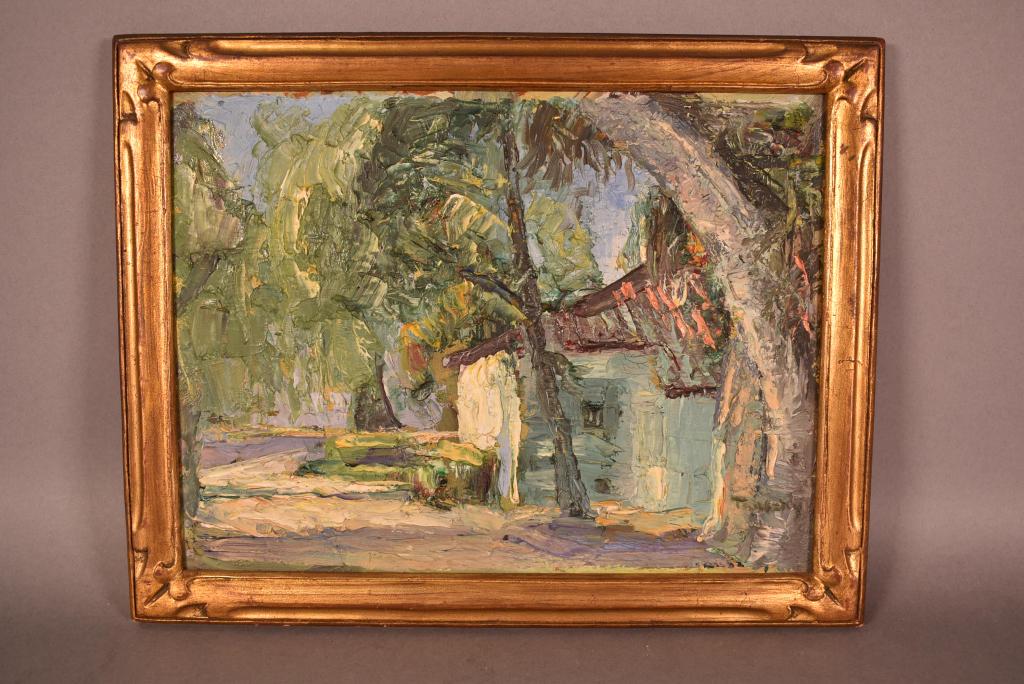 O/B SPANISH ADOBE SCENE: SIGNED LOWER RIGHT -- IMAGE SIZE 11 1/2" x 8 1/2" -- GOOD CONDITION