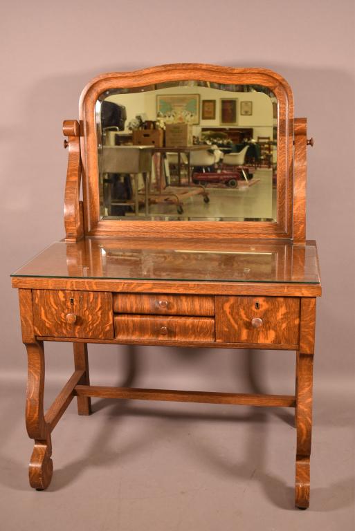 AMERICAN OAK EMPIRE VANITY WITH MIRROR: GOOD CONDITION -- 36" x 22" x 54"