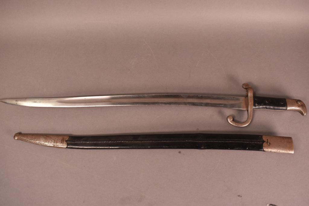 GERMAN ARTILLERY BAYONET: BAYONET IS 26 3/4" LONG--WEYERSBERG SOLINGEN 1850--RUST TO HILT & SCABBARD
