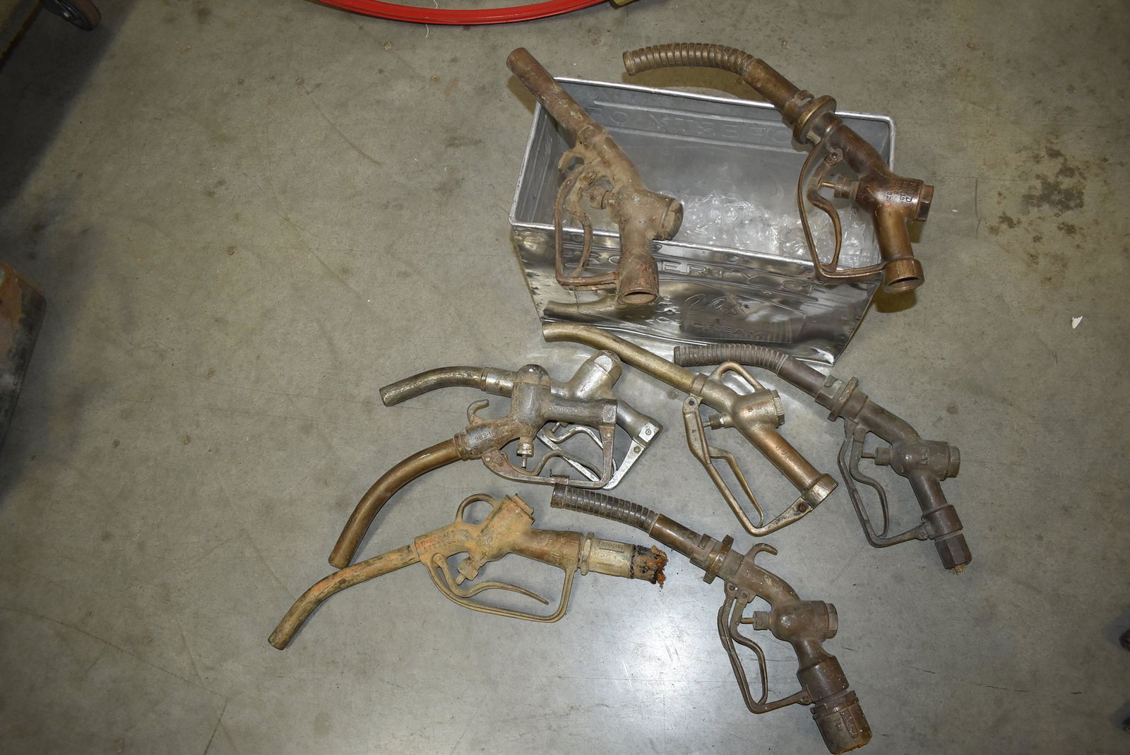 7-Brass & Metal Gas Pump Nozzle in an Metal Ice Cr (1 of 4)