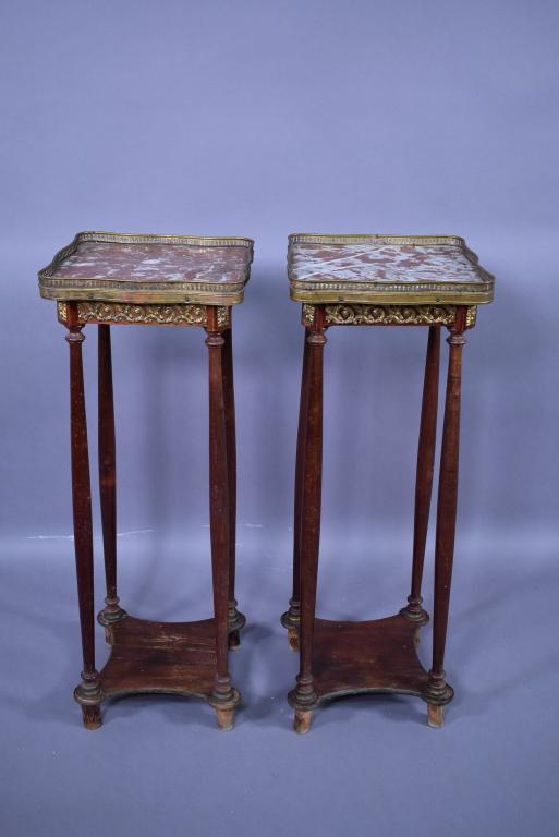 PR. 1920'S FRENCH MARBLE TOP PLANT STANDS (1 of 4)