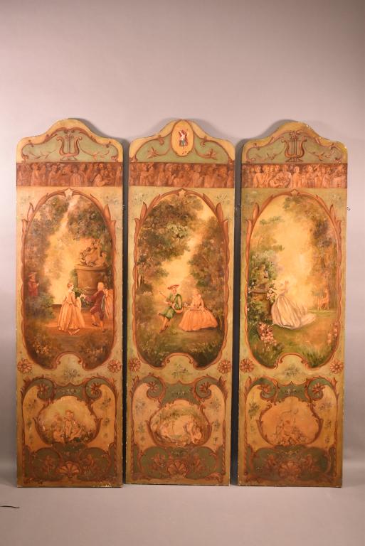 ANTIQUE FRENCH HAND PAINTED 3 PANEL SCREEN (1 of 6)