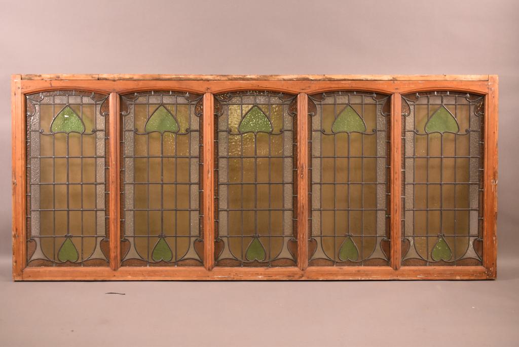 5 PANEL ARTS AND CRAFTS LEADED GLASS WINDOW (1 of 5)
