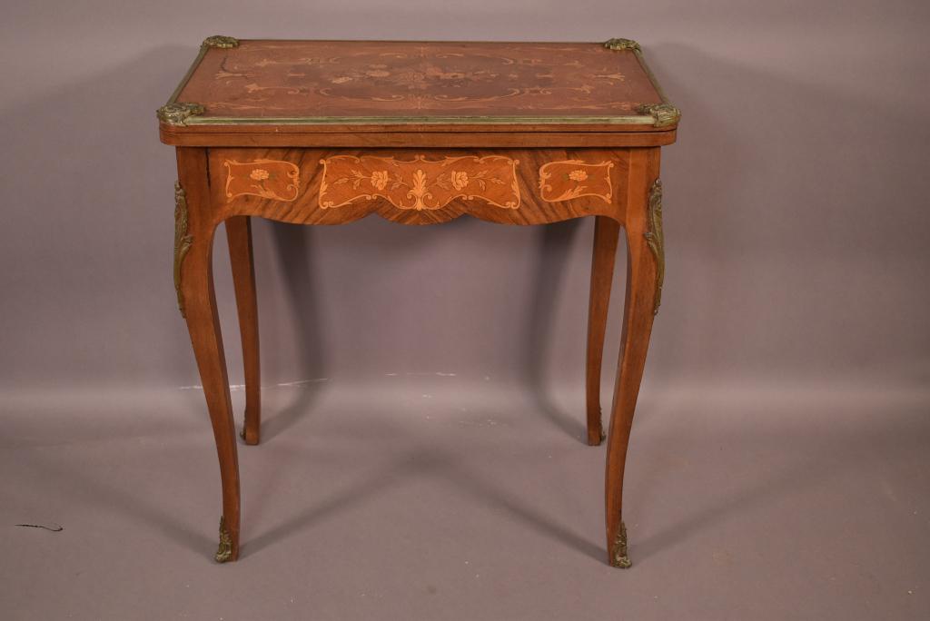 FRENCH INLAID FLIP TOP GAME TABLE (1 of 8)