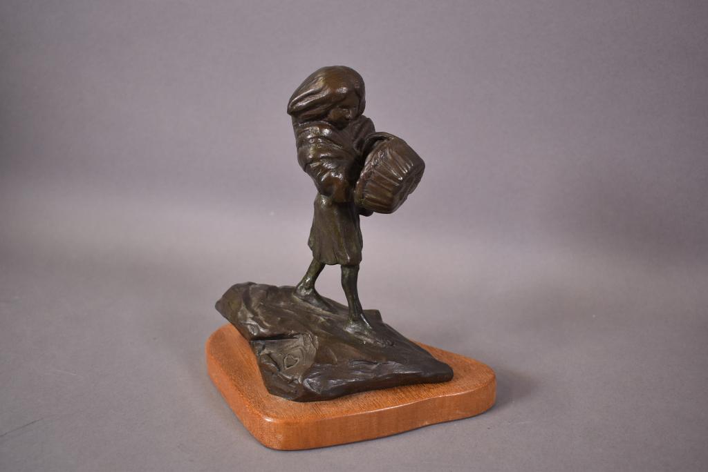 SMALL BRONZE FIGURE GIRL WITH BASKET (1 of 5)