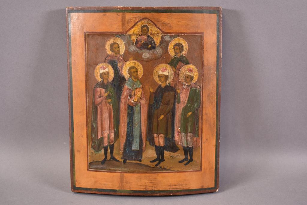 19TH C. RUSSIAN ICON OF CHRIST AND FIGURES (1 of 5)