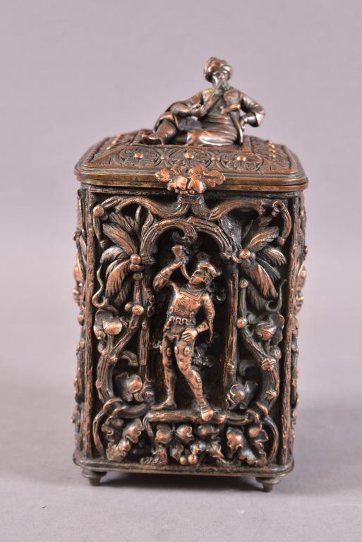 GILT METAL FIGURAL TOBACCO HUMIDOR (1 of 8)