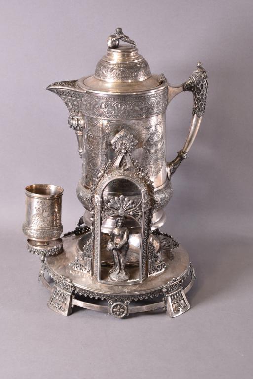VICTORIAN SILVER PLATE FIGURAL TIPPING KETTLE (1 of 5)