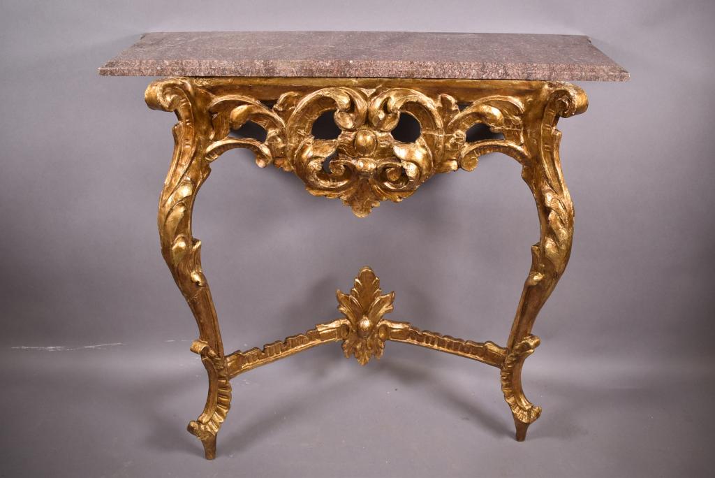 MARBLE TOP GILT WOOD CONSOLE TABLE (1 of 4)