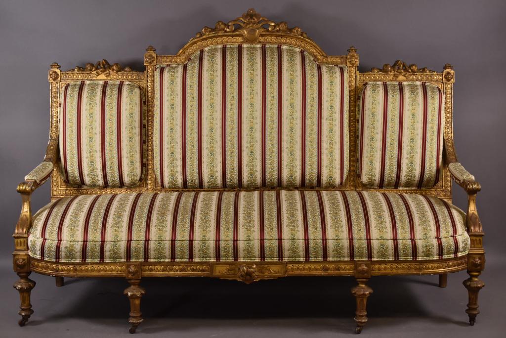 19TH CENTURY FRENCH GOLD GILT WOOD SOFA (1 of 9)