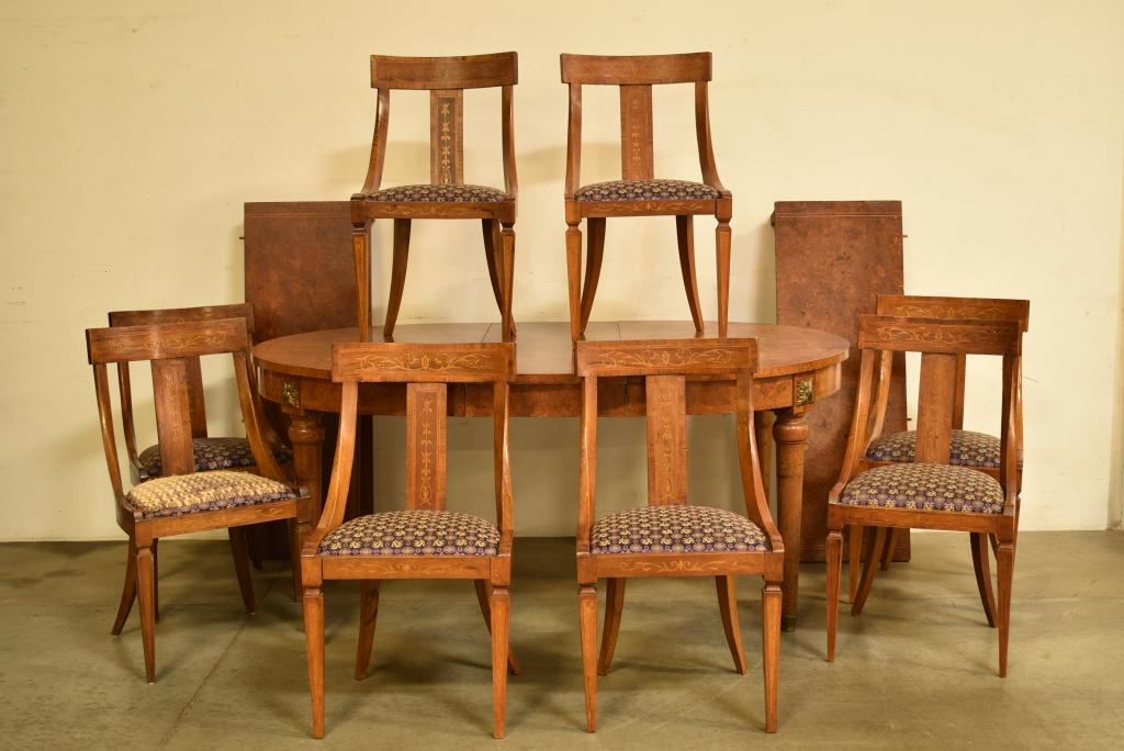 INLAID FRENCH STYLE DINING TABLE & 8 CHAIRS (1 of 10)