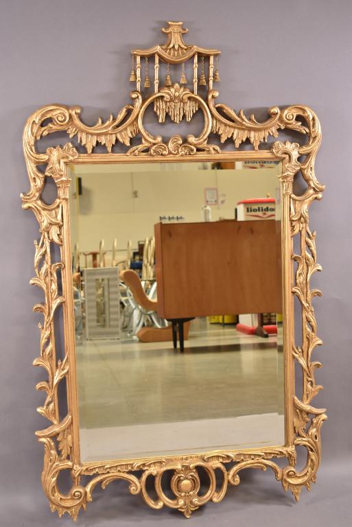CARVED GOLD GILT ASIAN MOTIF WALL MIRROR (1 of 5)