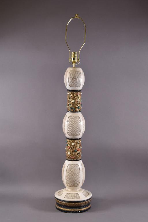 MID CENTURY TABLE LAMP: PAINTED FINISH -- SOME PAINT LOSS AND CHIPS TO BASE -- NO SHADE -- 43" H