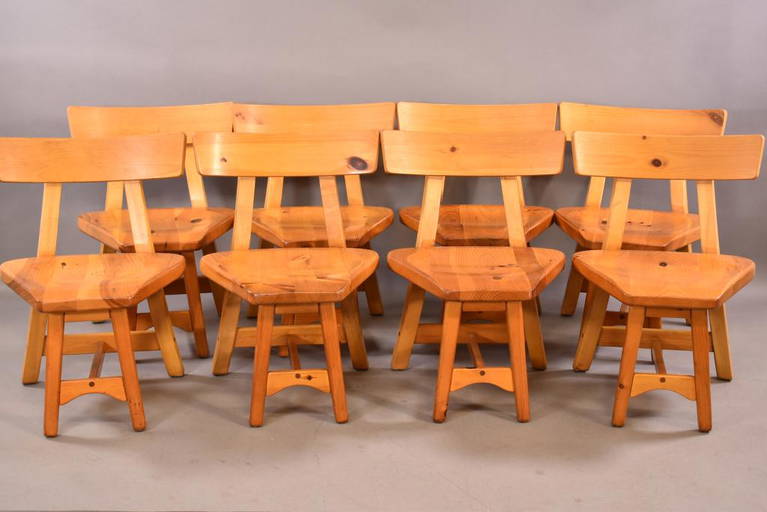 Set Of 8 Habitant Shops Knotty Pine Chairs