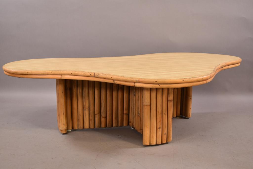 RATTAN COFFEE TABLE WITH WOOD GRAIN FORMICA TOP (1 of 4)