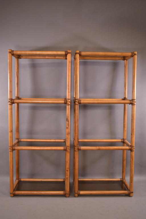 PAIR OF VINTAGE FAUX RATTAN CURIO SHELVES (1 of 4)