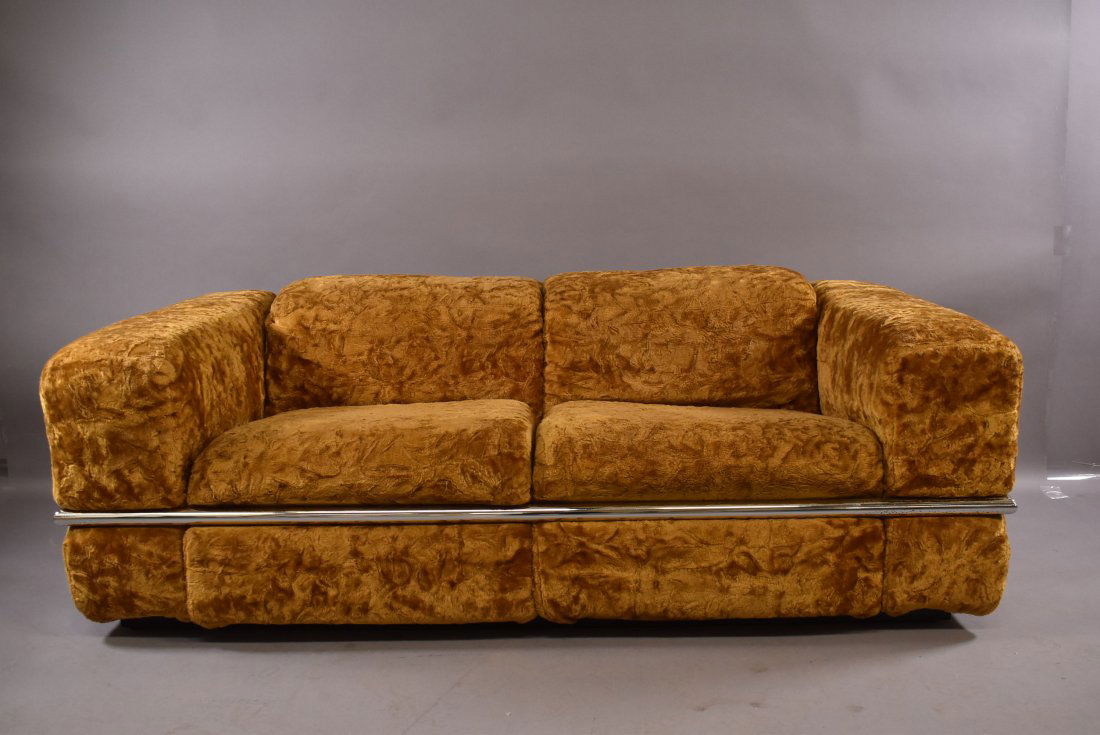 1960'S LOVE SEAT WITH CHROME METAL DECORATION (1 of 5)