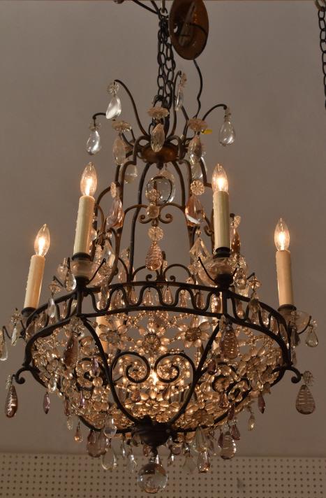 7 LIGHT METAL AND CRYSTAL HANGING CHANDELIER (1 of 3)