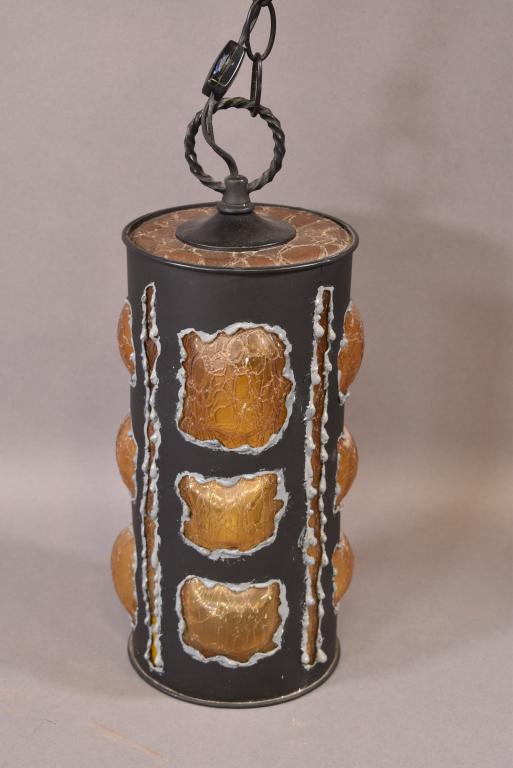 MID CENTURY BRUTALIST GLASS & METAL HALL LIGHT (1 of 3)