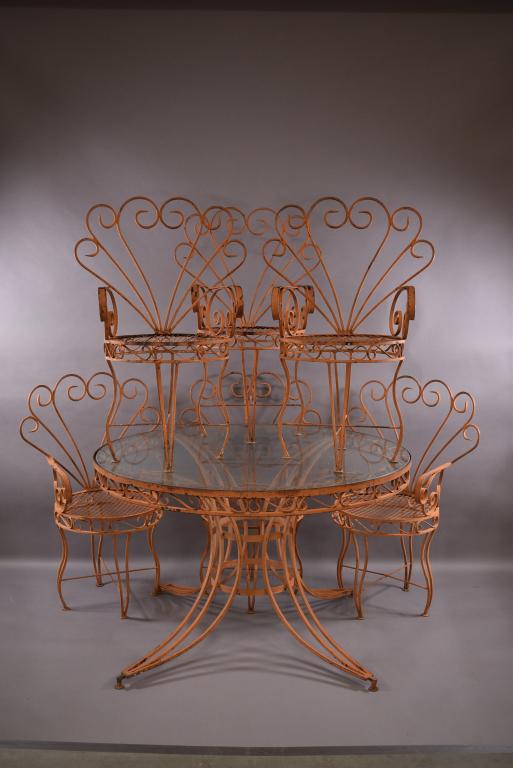 METAL PATIO TABLE, 6 CHAIRS, FAN CHAIR, & TEA CART (1 of 6)