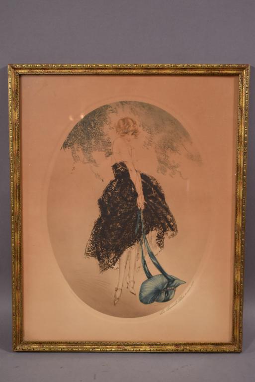 LOUIS ICART "THE BONNET BLEU" PRINT: PUBLISHED BY MORRIS & BENDIEN INC NY -- MINOR DISCOLORING -- 20" x 16"