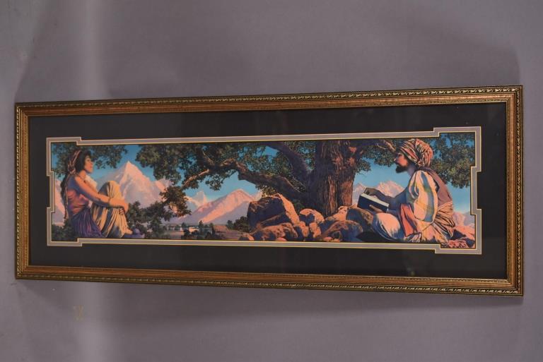 1917 MAXFIELD PARRISH RUBAIYAT FRAMED PRINT: COPYWRITE 1917 C.A. CRANE CLEVELAND -- 34 1/2" x 12 1/2"