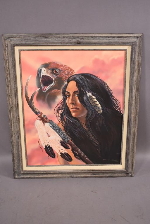 O/B PORTRAIT OF NATIVE AMERICAN WOMAN: 20" x 24" GOOD CONDITION--SIGNED DIANA ELIZABETH STANLEY