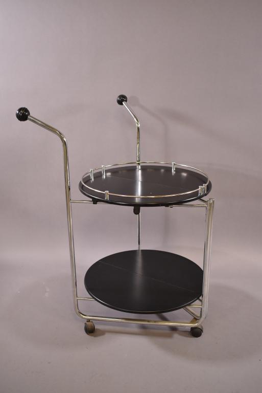 CHROME ACCENTED FOLDING BAR CART: PLASTIC WHEELS -- PROBABLY ITALIAN