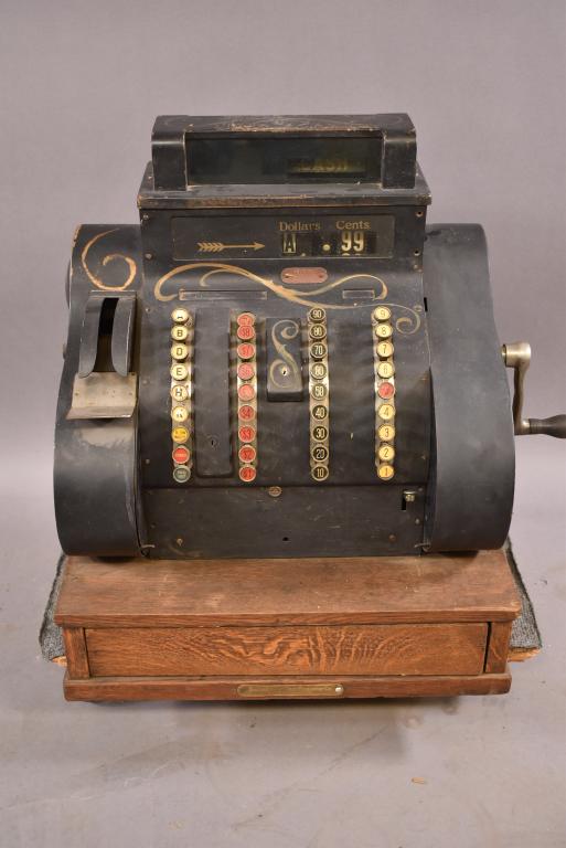 NATIONAL 842-E-XX CASH REGISTER: 20" x 16" x 23" ORIGINAL CONDITION. ON ORIGINAL WOOD STAND