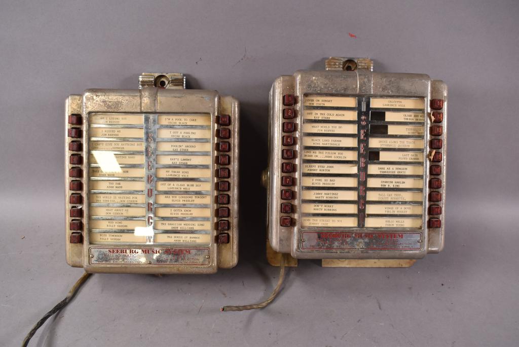 PR SEEBURG WALL O MATIC JUKEBOX REMOTES: 10" x 9". PITTED CHROME, AGE WEAR AND SCRATCHES