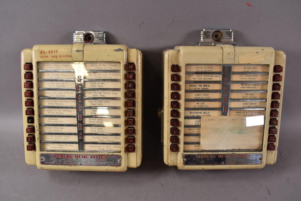 PR SEEBURG WALL O MATIC JUKEBOX REMOTES: 9" x 10". PAINT LOSS AND CHROME IS PITTED. SOLD IN AS FOUND CONDITION.