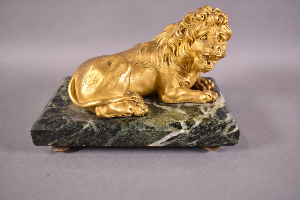 1900'S GOLD GILT BRONZE LION (1 of 3)