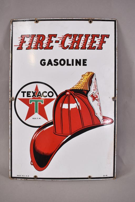 Texaco (white-T) Fire Chief Gasoline SIgn (1 of 3)