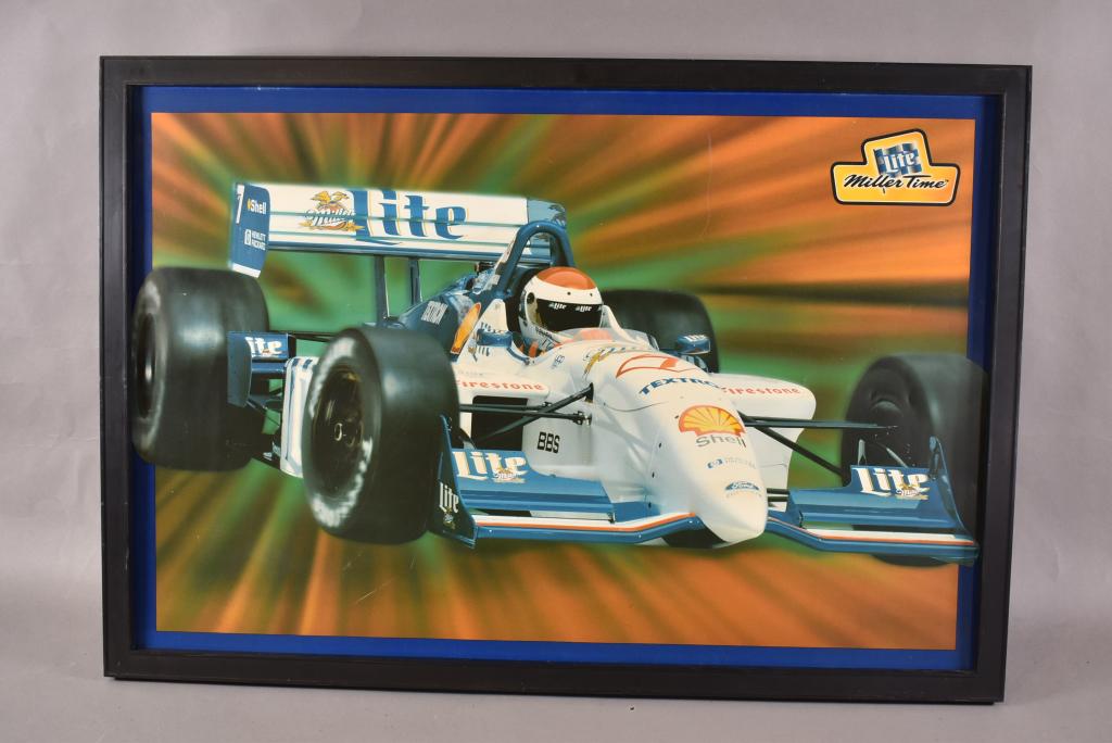 Miller Beer Plastic Lighted Sign with Indy Car (1 of 2)
