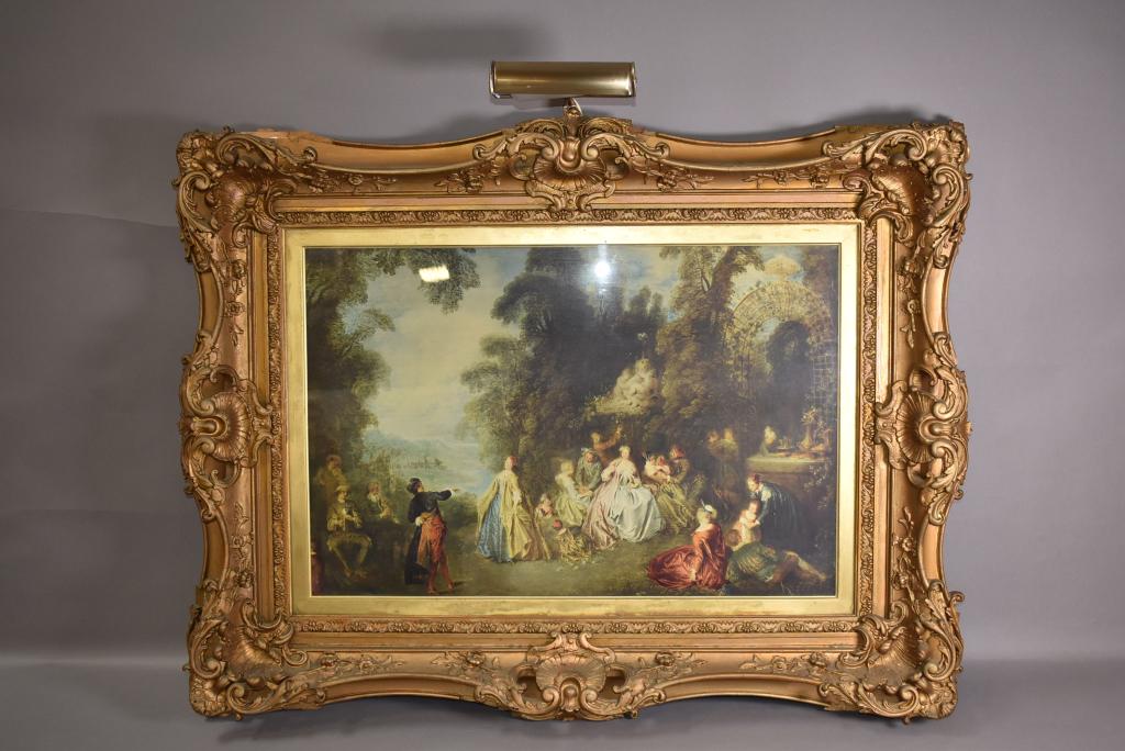LARGE FRENCH PRINT IN GOLD GILT FRAME (1 of 8)