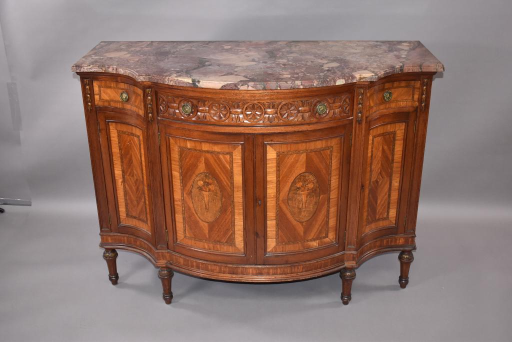 FRENCH INLAID MARBLE TOP LOW CHEST (1 of 3)